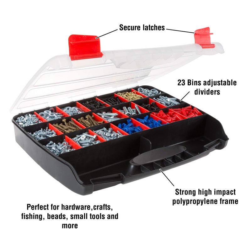 Stalwart Hardware Organizer Box with Dividers - 23 Compartment Small Parts Organizer Portable Tool Box with Secure Latches - Plastic Screw Storage for Nuts, Beads, Jewelry or Tackle by Stalwart - Image 3